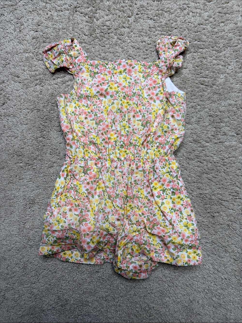 Janie and Jack Pink and Yellow Floral Ruffle Strap Romper
